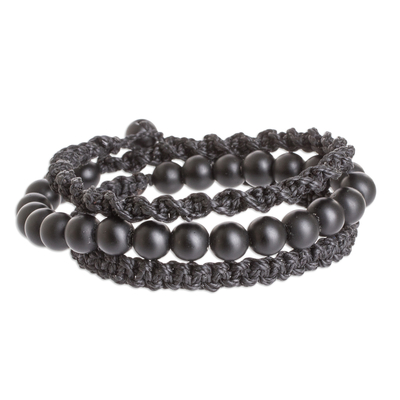 Handcrafted Black Macrame Wrap Bracelet with Onyx Beads