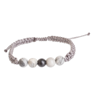Handcrafted Grey Macrame Bracelet with Marble and Onyx Beads