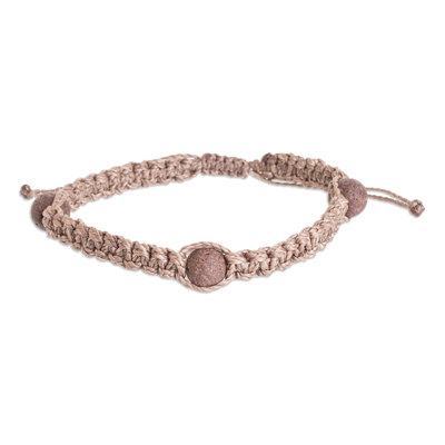 Handmade Brown Macrame Beaded Bracelet with Volcanic Stones