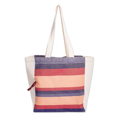 Striped Foldable Cotton Tote Bag Hand-Woven in Guatemala