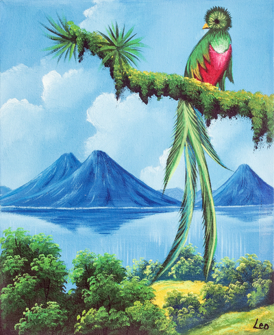 Impressionist Oil Painting of Guatemalan Quetzal Bird