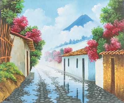 Impressionist Oil Painting of Street in A Guatemalan Town