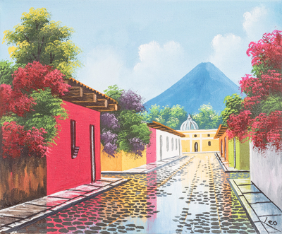 Impressionist Oil Painting of Small Town Street in Guatemala