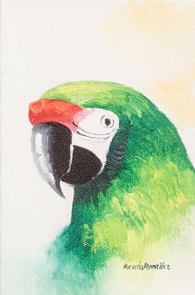 Impressionist Acrylic and Oil Painting of a Green Macaw