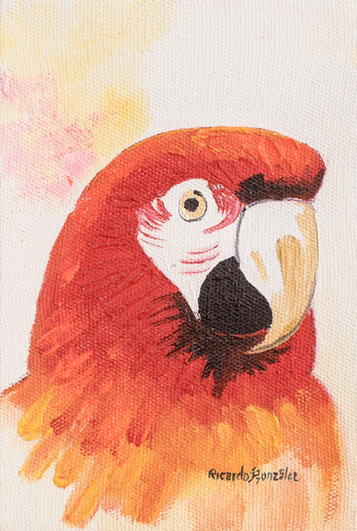 Impressionist Acrylic and Oil Painting of a Red Macaw