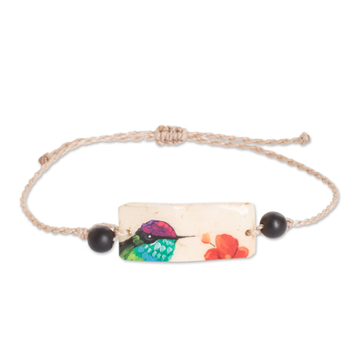 Coconut Shell Macrame Pendant Bracelet with Onyx Beads