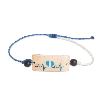 Onyx and Coconut Shell Macrame Beaded Heart Pendant Bracelet