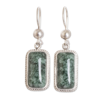 Sterling Silver Dangle Earrings with Rectangular Jade Stones