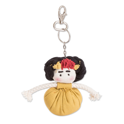 Yellow Cotton Doll Keychain Hand-Woven in Costa Rica