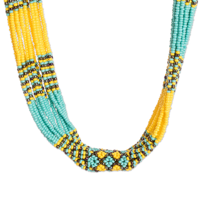 Multi-Strand Beaded Necklace in Yellow Aqua and Bronze
