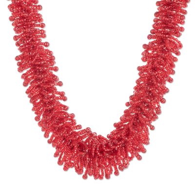 Red Beaded Statement Necklace Hand-Crafted in Guatemala