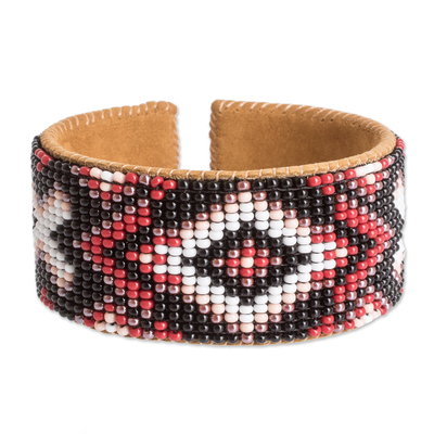 Traditional Red and Black Glass Beaded Cuff Bracelet