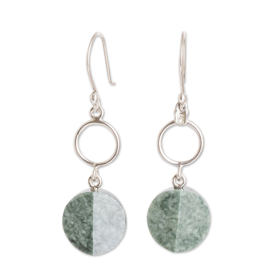 Sterling Silver Dangle Earrings with Hoop & Green Jade Disc