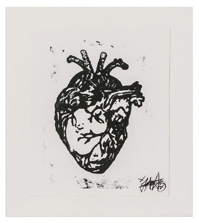 Expressionist Xylograph Print of the Heart from Guatemala