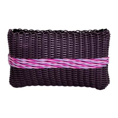Hand-Woven Recycled Vinyl Cord Cosmetic Bag in Purple & Pink