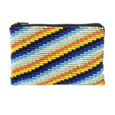 Handcrafted Beaded Coin Purse with Colorful Stripes
