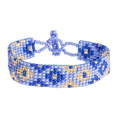 Handcrafted Blue and Golden Glass Beaded Wristband Bracelet