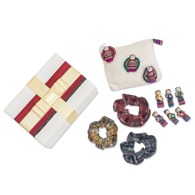 Gift Set with Cosmetic Bag, Worry Dolls, and Hair Scrunchies