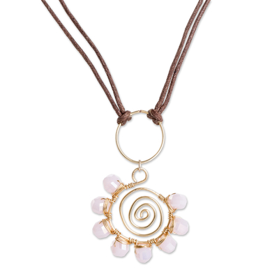 Polymer-Coated Pendant Necklace with Pink Crystal Beads