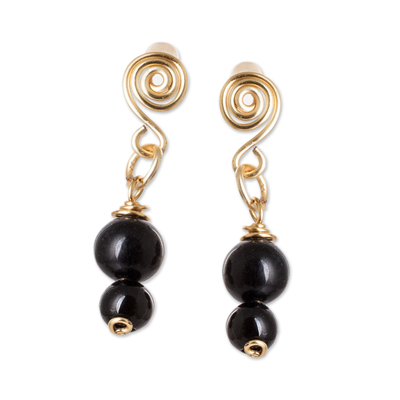 Dangle Earrings with Onyx Stones and Spiral Wire Accents