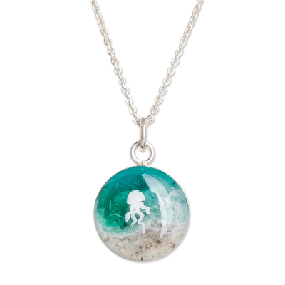 Jellyfish-Themed Sterling Silver and Resin Pendant Necklace