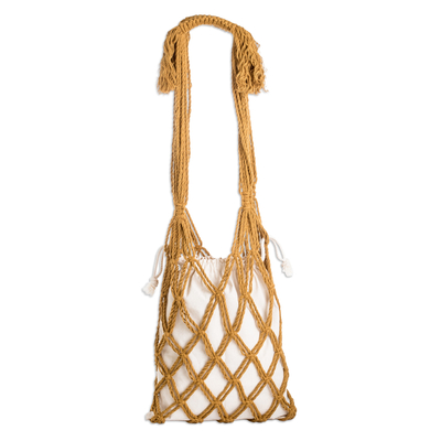 Cotton Macrame Tote Bag in Ivory and Honey from El Salvador