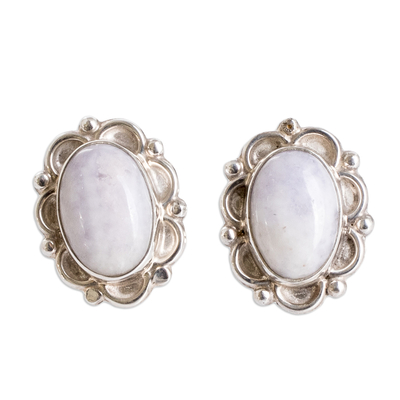 Sterling Silver Button Earrings with Lilac Jade Stones