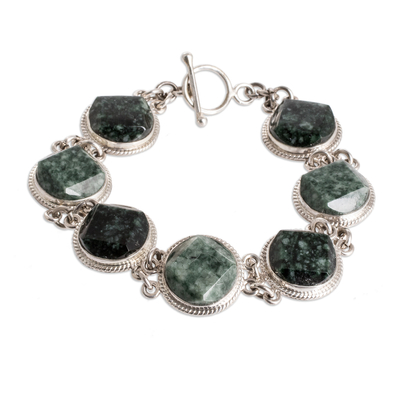 Sterling Silver Light and Dark Green Jade Link Bracelet