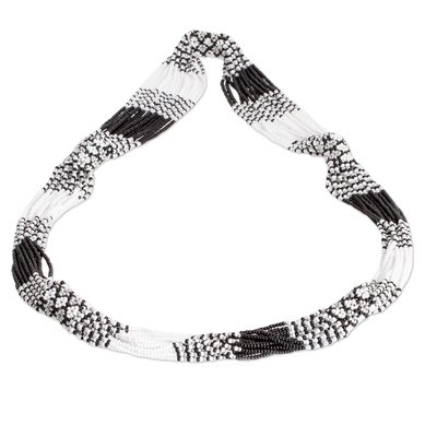 Handcrafted Black and White Glass Beaded Torsade Necklace