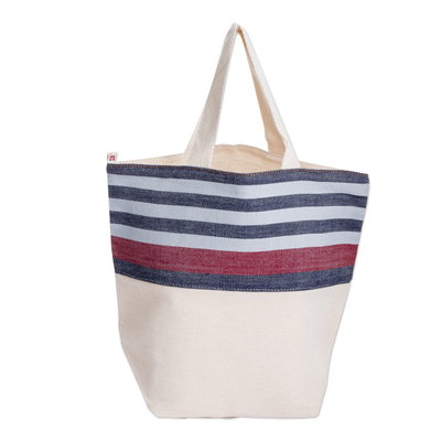 Hand-Woven Reversible Cotton Tote Bag with Colorful Stripes