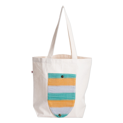 Guatemalan Hand-Woven Foldable Cotton Tote Bag with Stripes