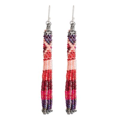 Red and Rose Crystal and Glass Beaded Waterfall Earrings