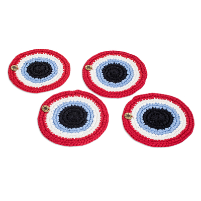 Knit Scarlet Cotton Coasters from Guatemala (Set of 4)