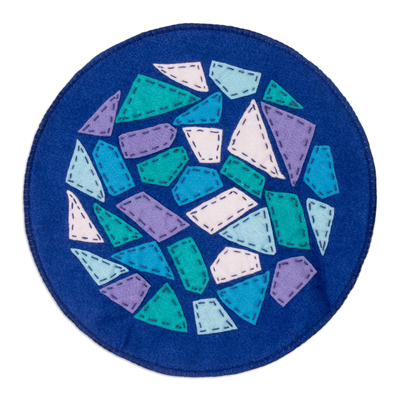 Handcrafted Geometric Round Blue and Purple Felt Doily