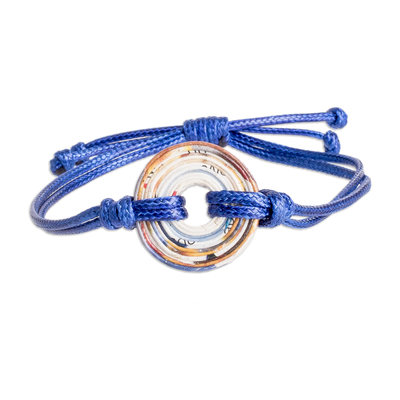 Handcrafted Recycled Paper Pendant Bracelet with Blue Cord