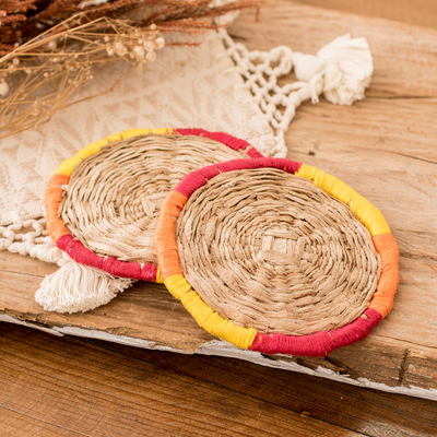Handcrafted Round Warm-Toned Natural Fiber Coasters (Pair)
