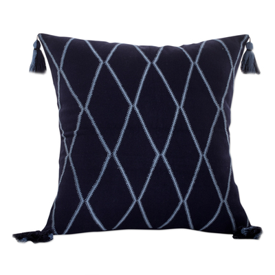 Diamond-Patterned Midnight and Cerulean Cotton Cushion Cover