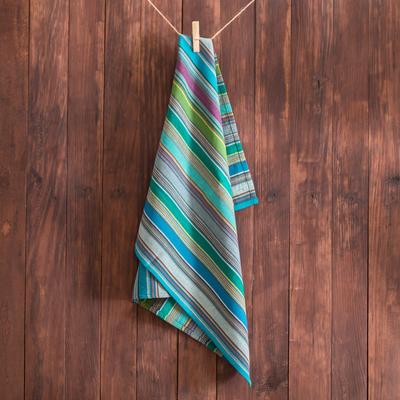 Handloomed Cotton Striped Napkin in Blue and Green Hues
