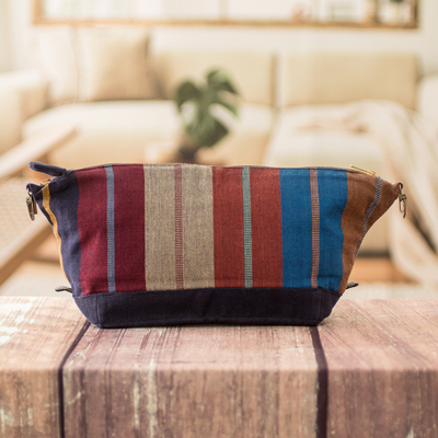 Handloomed Striped Colorful Cotton Cosmetic Bag with Zipper
