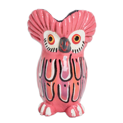Ceramic Owl Figurine in Pink Hand-Painted in Guatemala