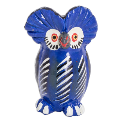 Ceramic Owl Figurine in Blue Hand-Painted in Guatemala