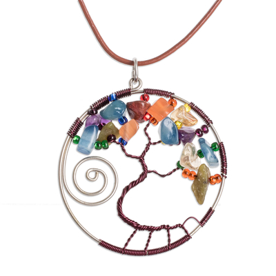Nature-Themed Brown Multi-Gemstone Pendant Necklace