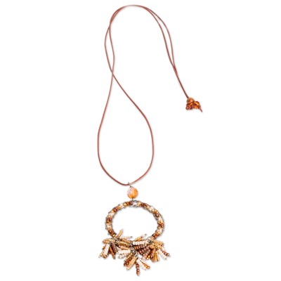 Adjustable Brown and Yellow Crystal Beaded Pendant Necklace