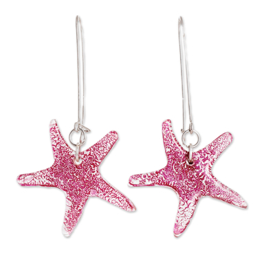 Eco-Friendly Fuchsia Recycled CD Starfish Dangle Earrings