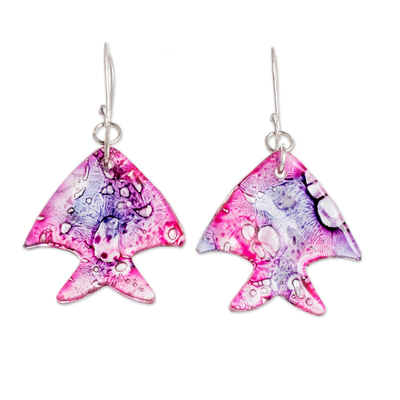 Eco-Friendly Fish-Shaped Purple Recycled CD Dangle Earrings