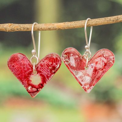 Eco-Friendly Heart-Shaped Red Recycled CD Dangle Earrings