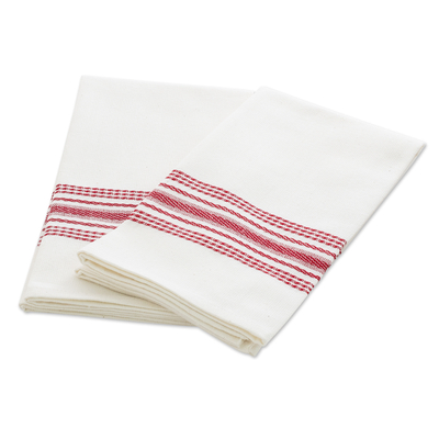 Striped 100% Cotton Napkins in Crimson and White Hues (Pair)