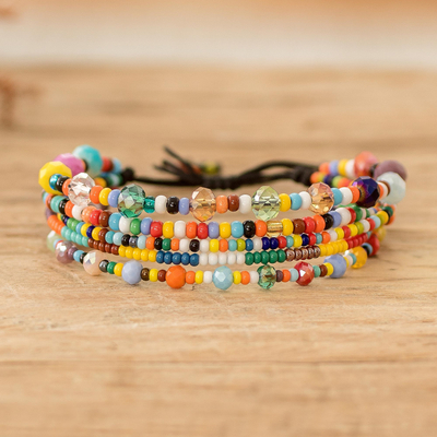 Colorful Handmade Multi-Strand Glass Beaded Bracelet