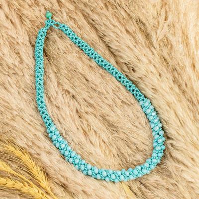 Handcrafted Glass Beaded Torsade Necklace in Light Blue