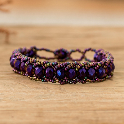 Purple Glass Beaded Wristband Bracelet Handmade in Guatemala
